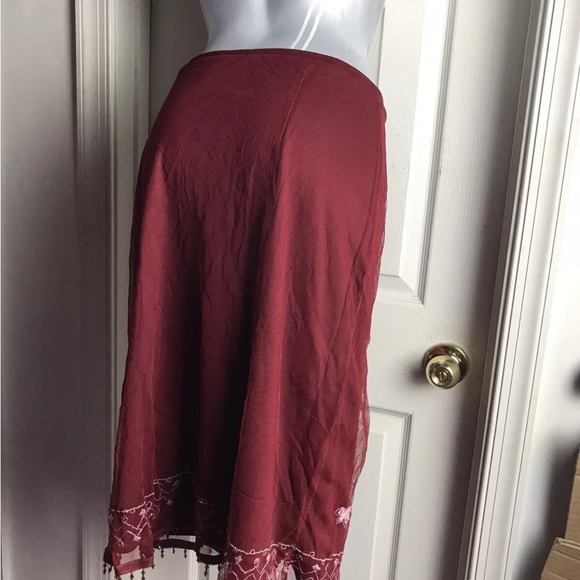 Zashi Sheer Overlay Lined Skirt -Ruby Floral Pattern Beaded Hem- Size M MEDIUM - Picture 4 of 13